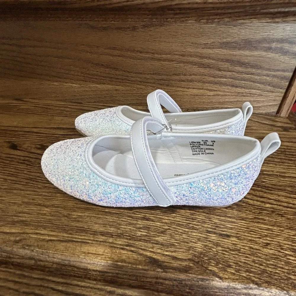 Fever Sole Girls Glitter Mary Jane Dress Shoes White Iridescent Sparkle Youth 2